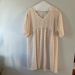 Off white, short dress with fluffy dots